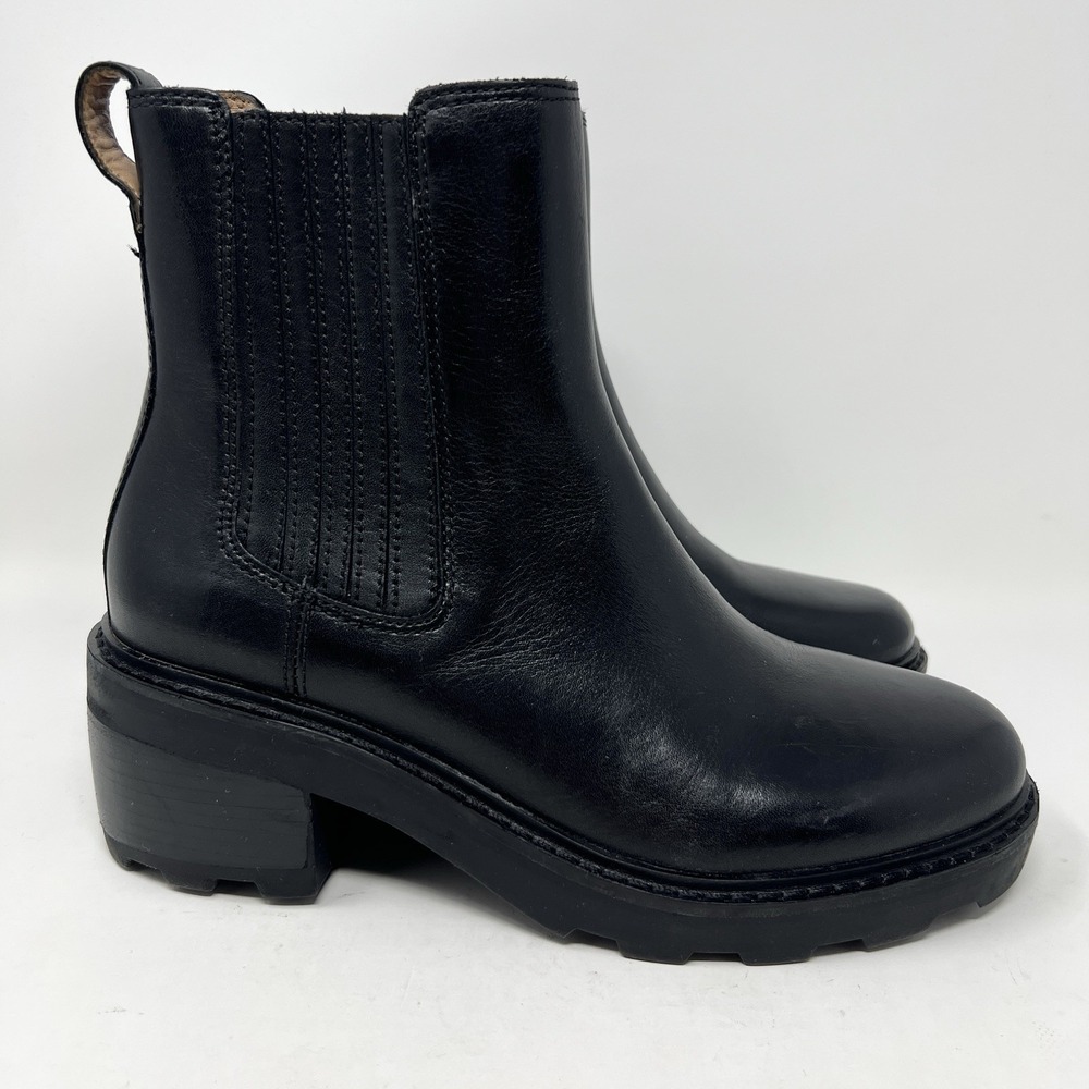 Madewell Gwenda Women's 8 Platform Ankle Chelsea Boots Black Stacked Heel NN019 - Picture 4 of 14